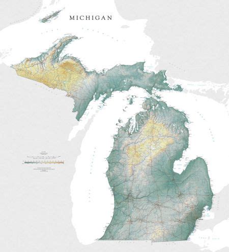 Michigan Topographic Map With Counties