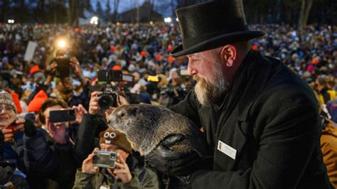 Punxsutawney Phil predicts early spring after waking up to not see his shadow on Groundhog Day ...