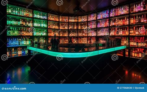 Modern Nightclub Bar Counter Illuminated with Alcohol Bottles Generated by AI Stock Photo ...