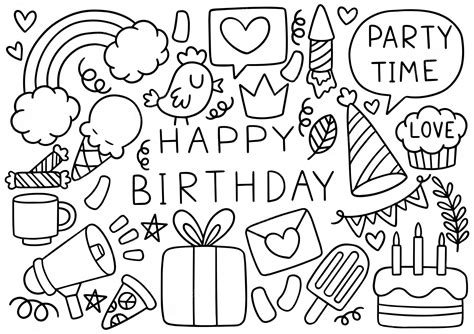 Premium Vector | Hand drawn party doodle happy birthday ornaments ...