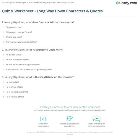 Quiz & Worksheet - Long Way Down Characters & Quotes | Study.com