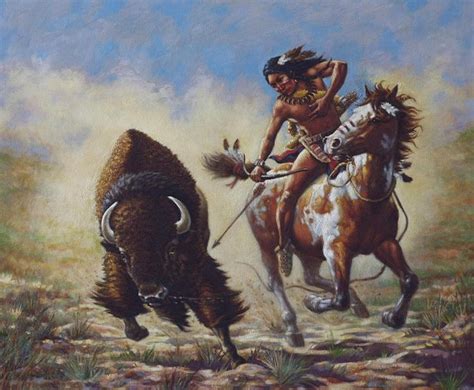 This painting represents a buffalo hunt or chase on horseback by a Plains Indian. Descripti ...