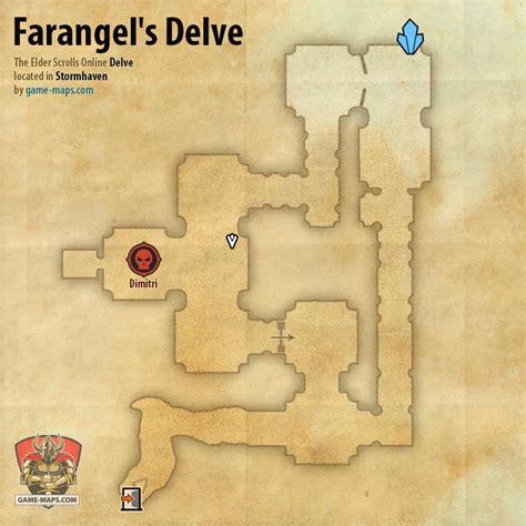 ESO Farangel's Delve Delve Map with Skyshard and Boss location in Stormhaven