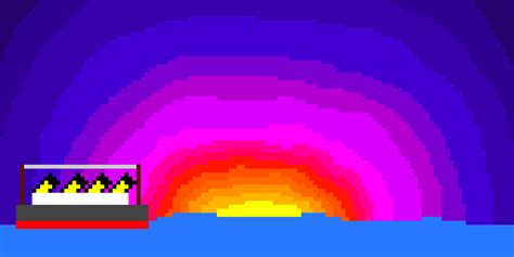 Sunset with titanic pixel art