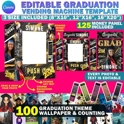 Canva Graduation Vending Machine Template, Senior DIY Graduation Gift, Editable Grad 2024 ...