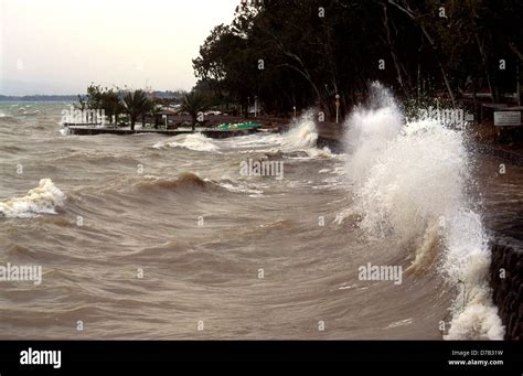 stormy East winds (Sharkiyah) in the Sea of Galilee Israel Stock Photo ...