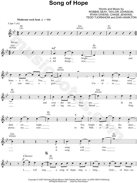 Robbie Seay Band "Song of Hope" Sheet Music (Leadsheet) in Bb Major (transposable) - Download ...