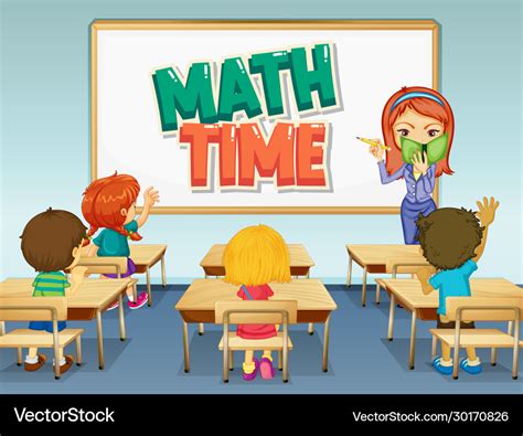 Scene with math teacher teaching in classroom Vector Image