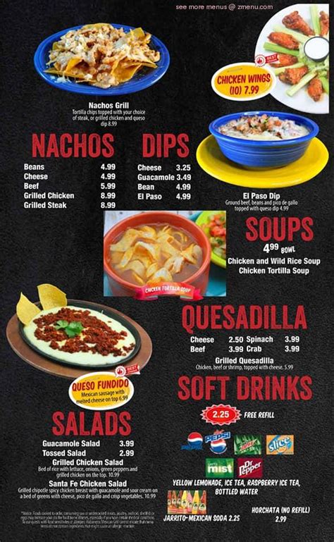 Menu at El Paso Mexican Grill restaurant, East Liverpool, OH-170