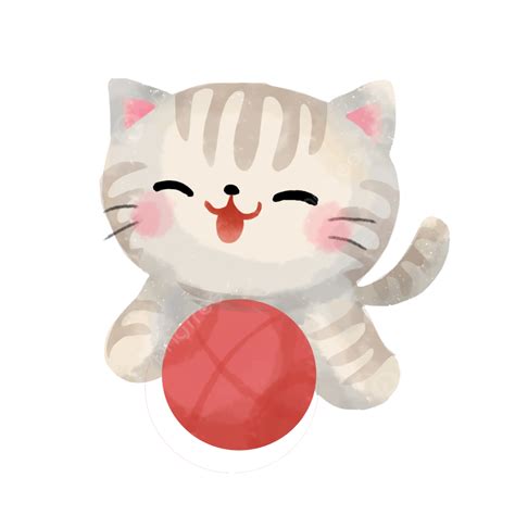 Cute Cat Playing Ball, Cute Cat, Cute Animal, Water Color PNG ...