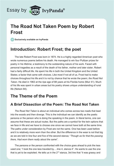 "The Road Not Taken" Poem by Robert Frost - 1446 Words | Research Paper ...