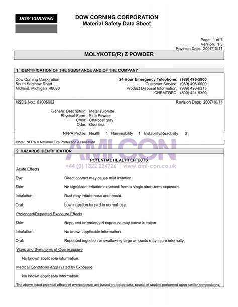 DOW CORNING CORPORATION Material Safety Data Sheet ...