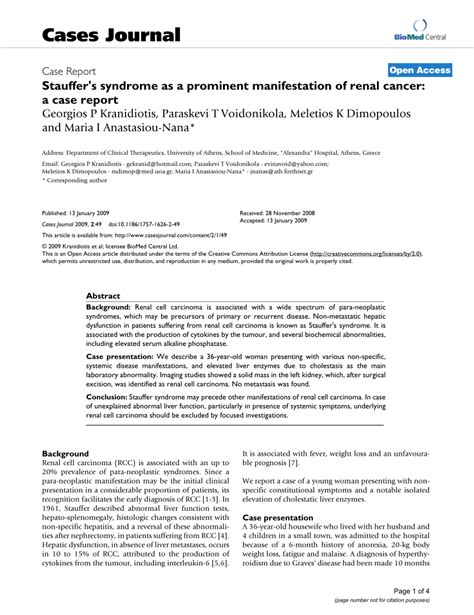 (PDF) Stauffer's syndrome as a prominent manifestation of renal cancer: A case report