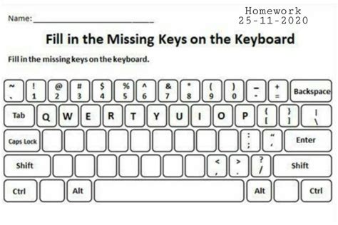 Grade 1 Computer worksheet 'keyboard' missing keys Elementary Computer Lab, Computer Lab ...