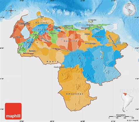 Political Map of Venezuela, single color outside