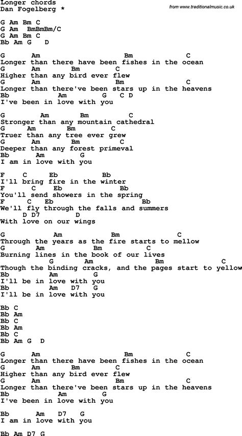 Song lyrics with guitar chords for Longer