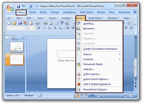 Where is Tools Menu in Microsoft PowerPoint 2007, 2010, 2013, 2016, 2019 and 365