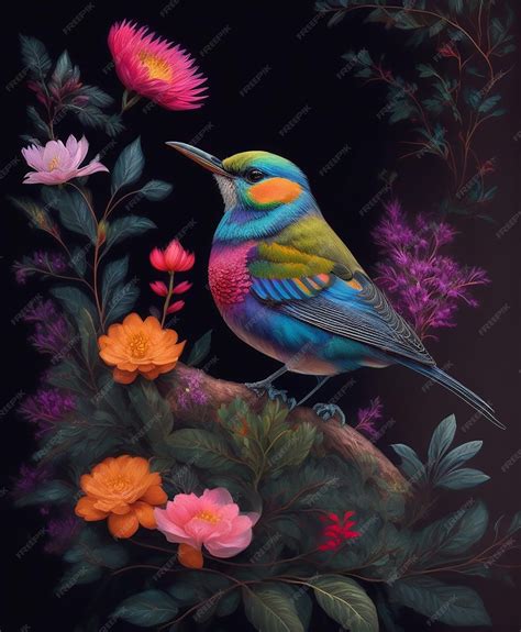 Premium AI Image | A painting of a bird with a flower in the background