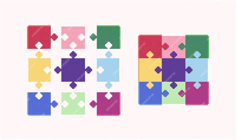 Premium Vector | Puzzle game pixel art set. colorful jigsaw pieces ...