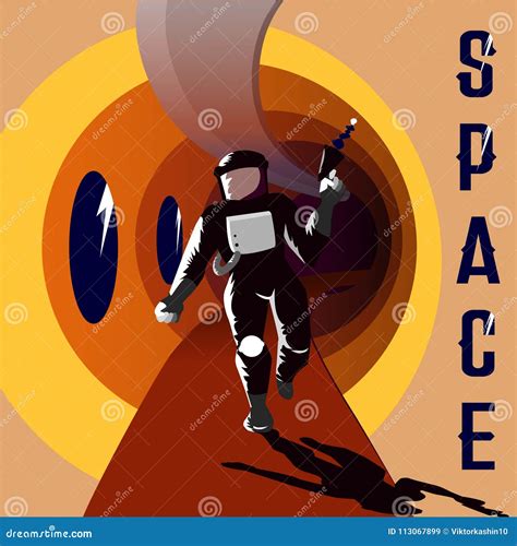 Astronaut Vector Illustration. Vintage Retro Card. Hand Drawn Space ...