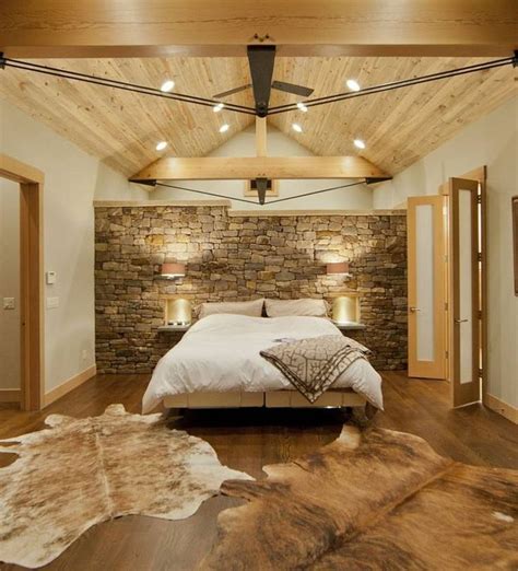 Stone wall for a beautiful textured bedroom in the room | Furniture ...