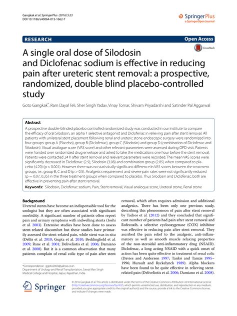 (PDF) A single oral dose of Silodosin and Diclofenac sodium is effective in reducing pain after ...