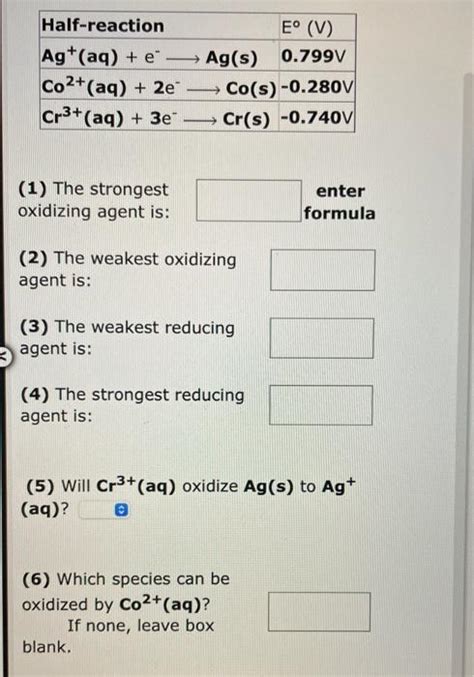 Solved (1) The weakest enter oxidizing agent is: formula (2) | Chegg.com