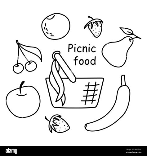 Doodle picnic wicker baskets, fruits, Doodle set Stock Vector Image & Art - Alamy