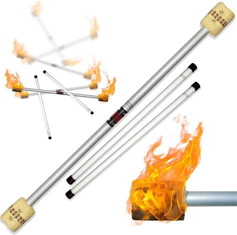 Flames ‘N Games FIRE Devil Stick Set (65mm Wicks) WOODEN Sticks! Juggling Devil sticks for ...