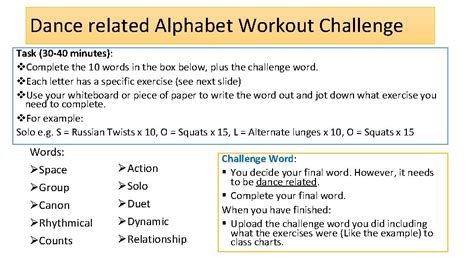 Dance related Alphabet Workout Challenge Task 30 40