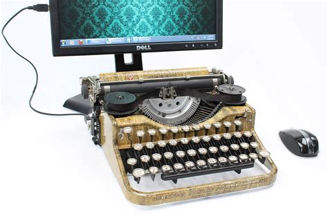 USB Typewriter Computer Keyboard Yellow Woodgrain Underwood