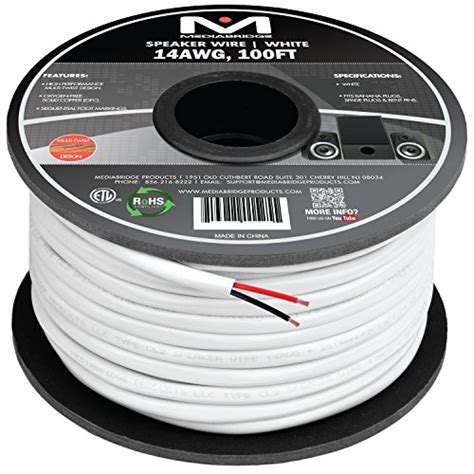 Mediabridge 14AWG 2-Conductor Speaker Wire (100 Feet, White) - 99.9% ...