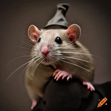 A well-dressed rat wearing a fancy hat and coat