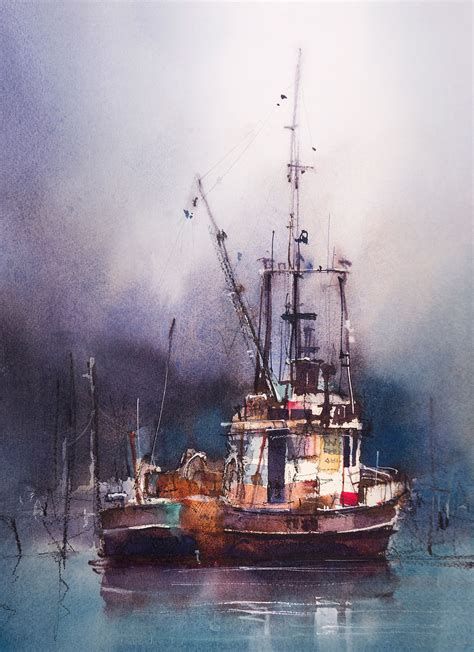 Watercolor Painting of moored fishing boat showing contrasting brush marks | John lovett ...