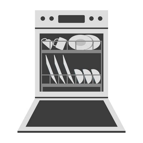 Open dishwasher with dishes clipart vector illustration. Simple modern ...