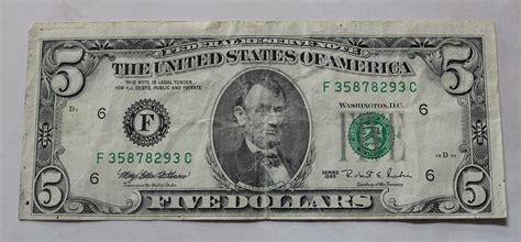 1995 Old 5 Dollar Bill Bottom part misscut sku 293