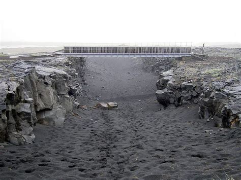 Bridge across the Álfagjá rift valley in southwest Iceland, that is part of the boundary between ...