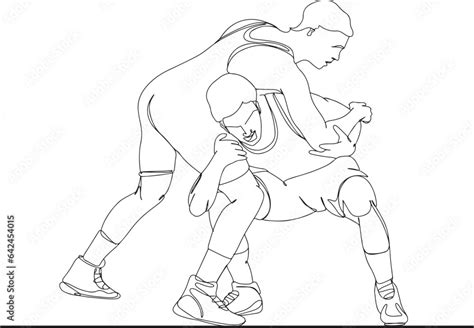 Wrestling Line Art Vector - Hand-Drawn One-Line Sketch, Continuous Line ...