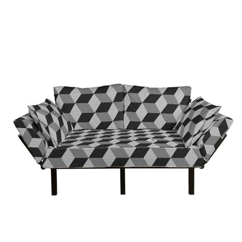Black and White Futon Couch, Monochrome Cube Composition with Abstract ...