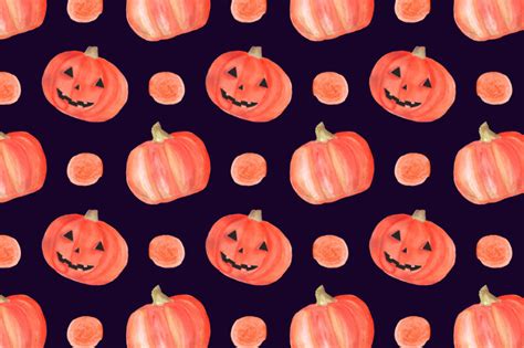 watercolor halloween pumpkins seamless pattern By Irina_Samoylova | TheHungryJPEG