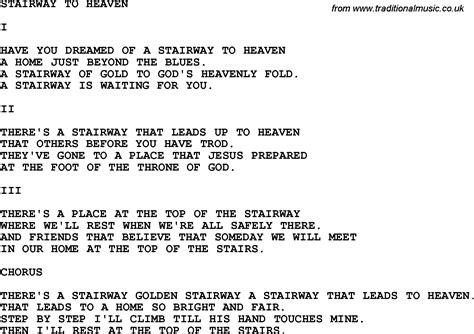 Country, Southern and Bluegrass Gospel Song Stairway To Heaven lyrics