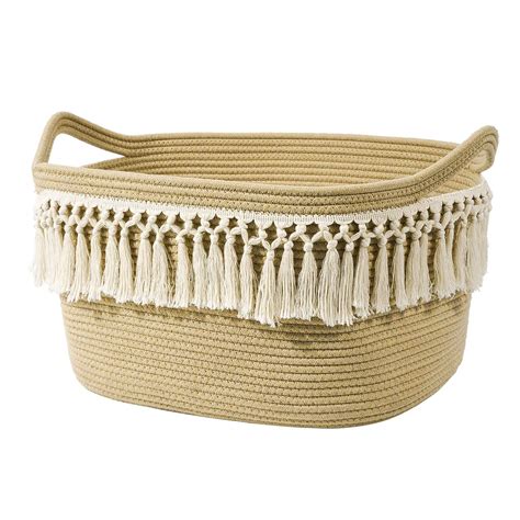 Woven Basket Tassel Cotton Rope Basket | Rope basket, Cotton rope, Jute ...