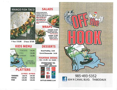 Menu at Off the Hook restaurant, Thibodaux, 604 N Canal Blvd