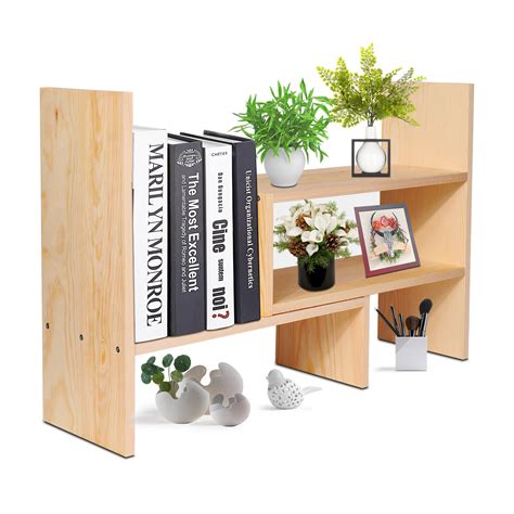 Wooden Desktop Shelf Wood Caddy Organizer Tabletop Storage Bookcase ...