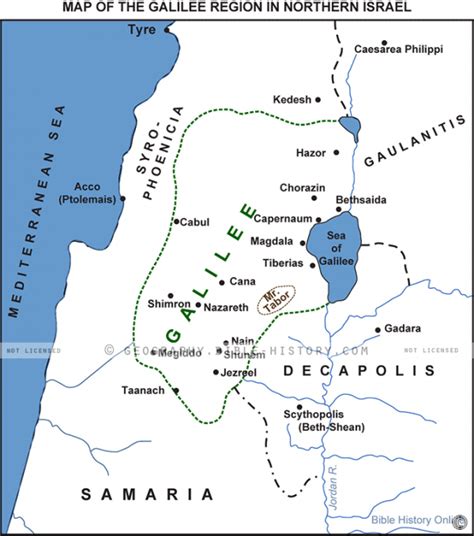 Galilee Region in New Testament Israel - Basic Map (72 DPI) 1-Year License - Bible Maps and Images