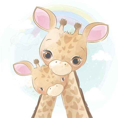 Cute giraffe mother and baby illustration 2067688 Vector Art at Vecteezy