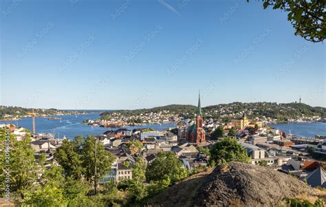 View over Arendal city on a sunny day in june 2018. Arendal is a small ...