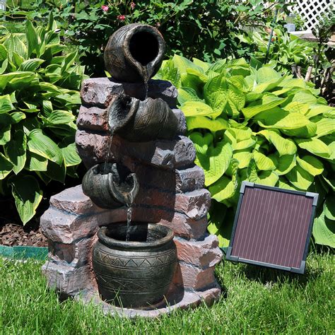 Sunnydaze Crumbling Bricks & Pots Solar Outdoor Water Fountain with Battery 27" - Walmart.com ...