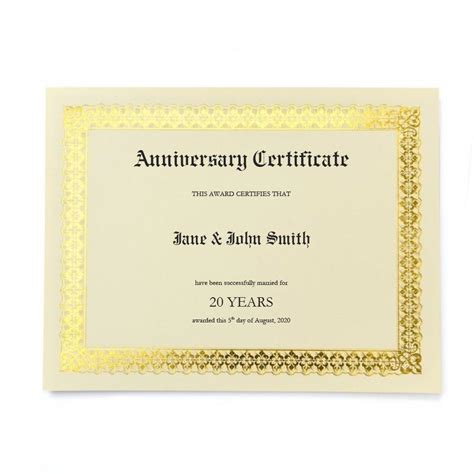 Anniversary Certificate - Certificates for Anything