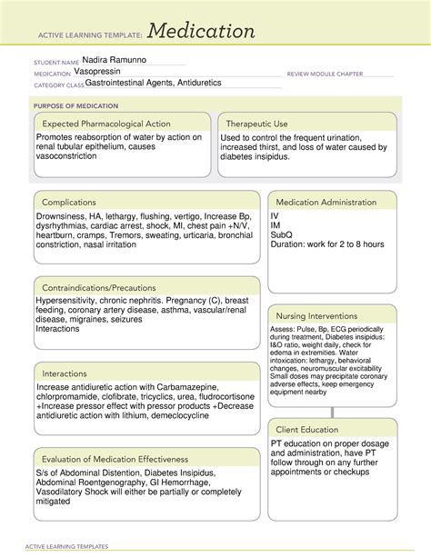 Vasopressin - medications teach of uses, side effects and interventions - ACTIVE LEARNING ...